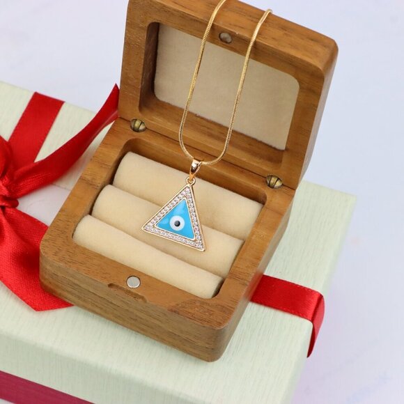 "Triangle Evil Eye Pendant in Rose Gold with CZ Accents, XPPT1394 - Picture 9 of 13